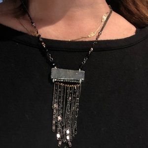 Lucky brand necklace reversible stone with fringes